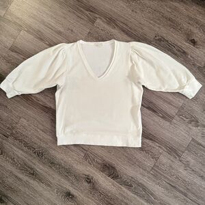 Ann Mashburn V Neck Balloon 3/4 Sleeve Sweatshirt